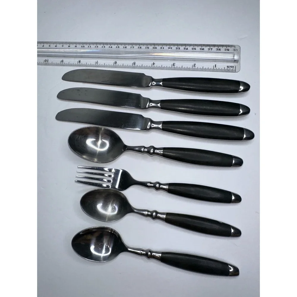 Hampton bistro Silversmith‎ Black Stainless Flatware 7 Pc Spoon Fork Replacement